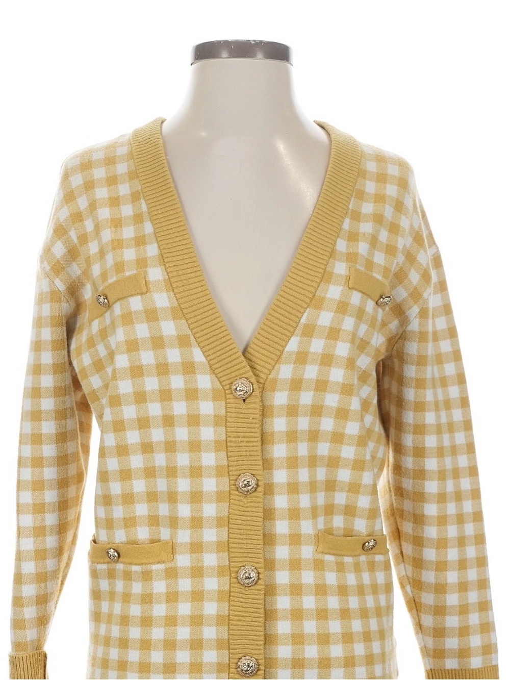 Joie Yellow White Gingham Checkered Button Down Cardigan Sweater Size Medium